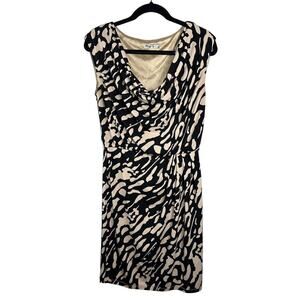 ELIZA J Sleeveless Dress Jersey knit Faux wrap Cowl Neck Cream Black Size 4